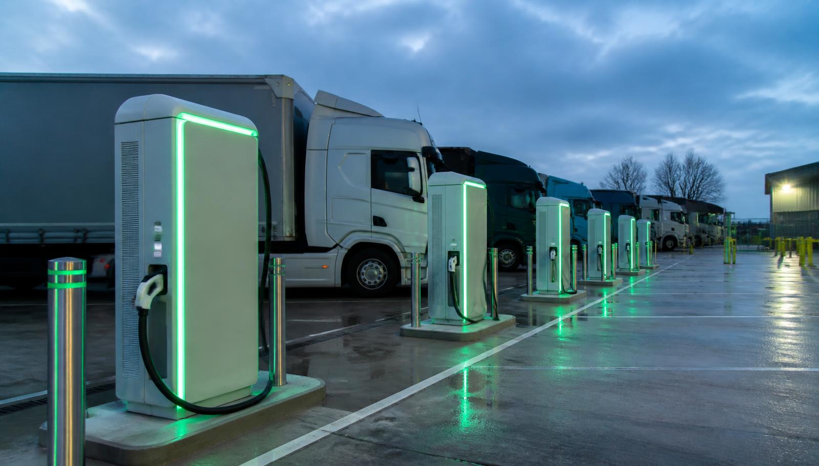 Electric HGV charging hub at a logistics depot
