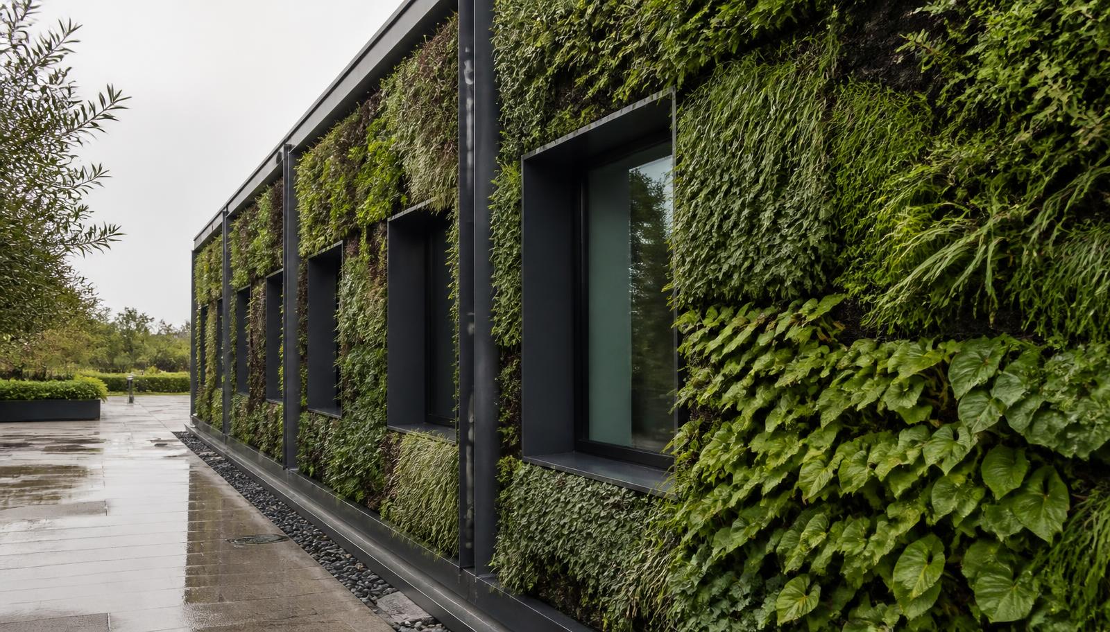 Living green wall on a modern office building